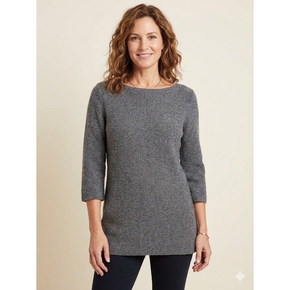 Classiques Entier Atelier Gray Cashmere Wool Boatneck 3/4 Sleeve Sweater Large